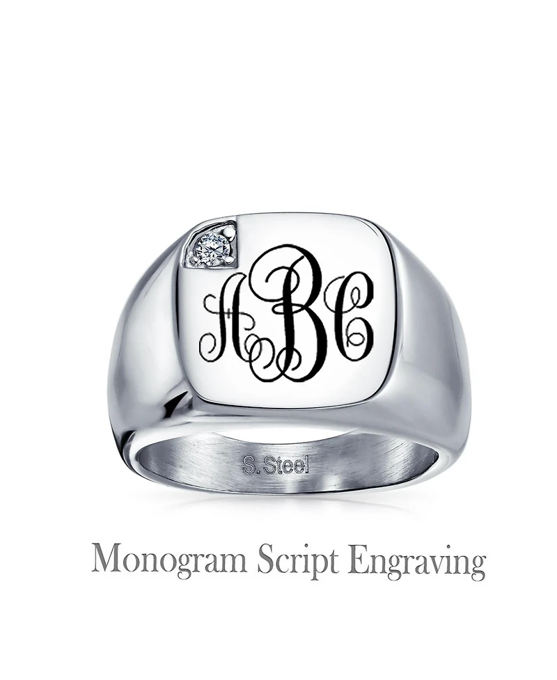 Bling Jewelry Large Cubic Zirconia Cz Accent Statement Square Signet Ring Silver Tone Stainless Steel