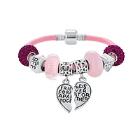 Bling Jewelry 2 Piece Bead Best Friend Sorority Sister Bff Split Heart Theme Multi Charm Bracelet Pink Leather For Women .925 Sterling Silver European