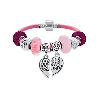 Bling Jewelry 2 Piece Bead Best Friend Sorority Sister Bff Split Heart Theme Multi Charm Bracelet Pink Leather For Women .925 Sterling Silver European Barrel Clasp 8 Inch