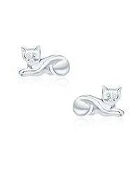 Bling Jewelry Cute Sweet Animal Pet Sitting Laying Kitten Kitty Curious Cat Stud Earrings Polished Shinny .925 Sterling Silver