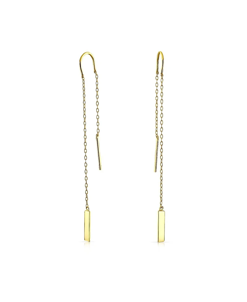Bling Jewelry Minimalist Geometric Drop Bar Chain Threader Earrings 14K Gold Plated .925 Sterling Silver