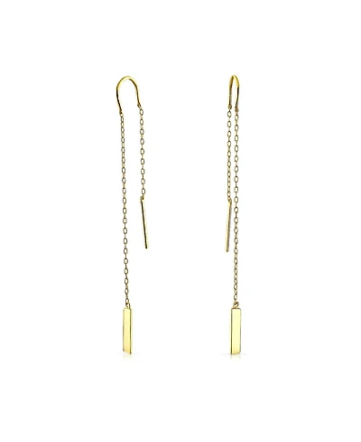 Bling Jewelry Minimalist Geometric Drop Bar Chain Threader Earrings 14K Gold Plated .925 Sterling Silver