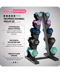 HolaHatha 3, 5, 8, 10 & 12 Pound Neoprene Dumbbell Weight Set with Storage Rack