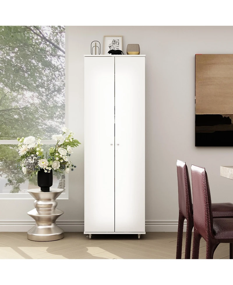 Famapy White Wood Bookcase with adjustable Shelves, 2 door