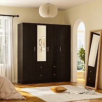 Famapy White 4-Door Armoires with Mirror, 2 Hanging Rods, 2-Drawers