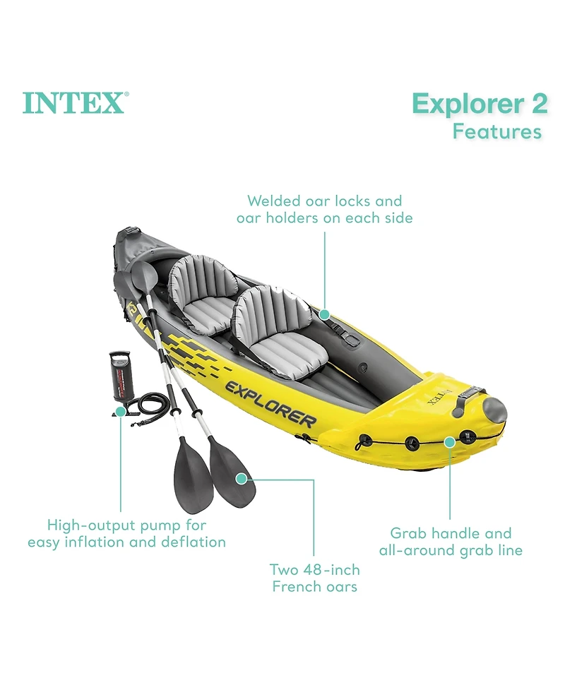 Intex Explorer K2 2-Person Inflatable Kayak Set with Oars and Air Pump, Yellow