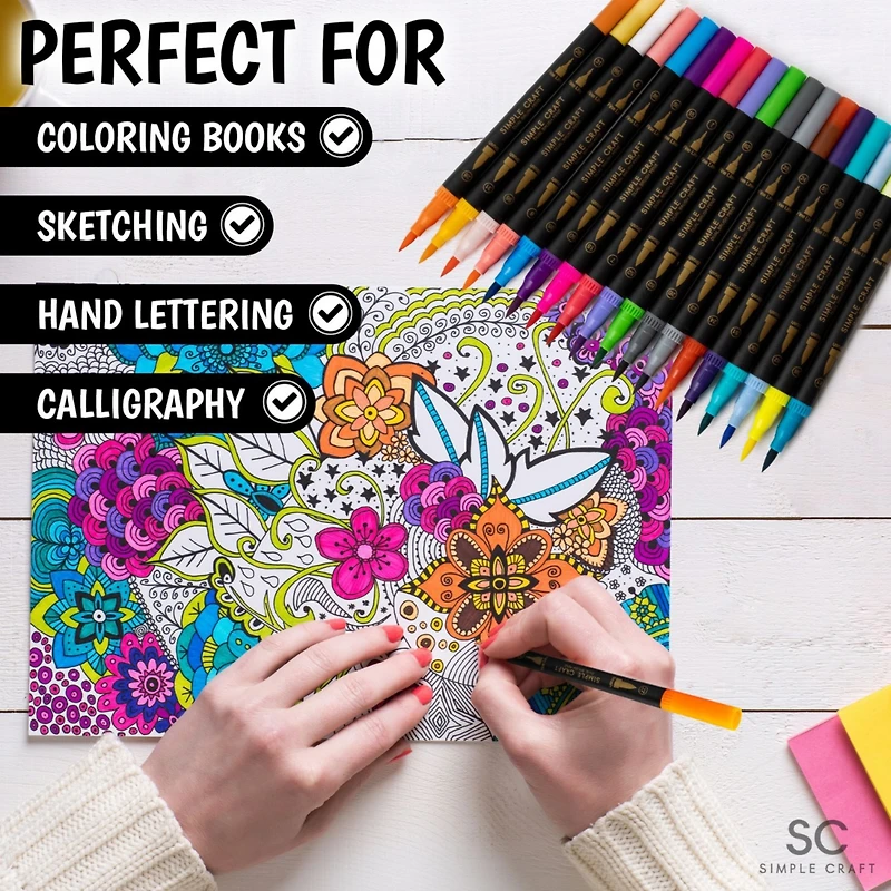 Zulay Kitchen 36 Colored Dual Tip Brush Pens - Fine & Brush Tip Dual Brush Markers