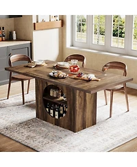 Tribesigns 63" Dining Table for 4-6 People, Rectangular Dining Table with Storage, Farmhouse Kitchen Table Space Saving Dinner Table, Rustic Brow
