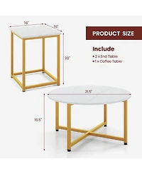 Gymax Round Nesting Table Set of 3 Modern/Farmhouse Coffee w/2 End Tables Walnut & Black