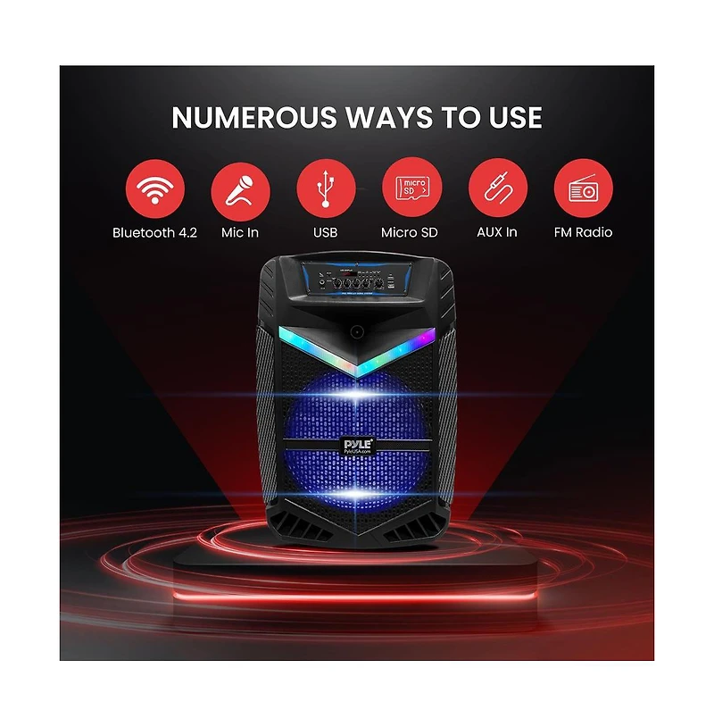 Pyle 15" Bluetooth Portable Pa Speaker With Rechargeable Battery, Party Lights & Microphone, 1200 Watt