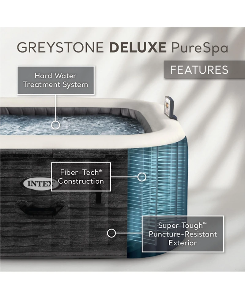 Intex 28449EP PureSpa Plus Greystone Inflatable Square Hot Tub Spa, 83 x 28"