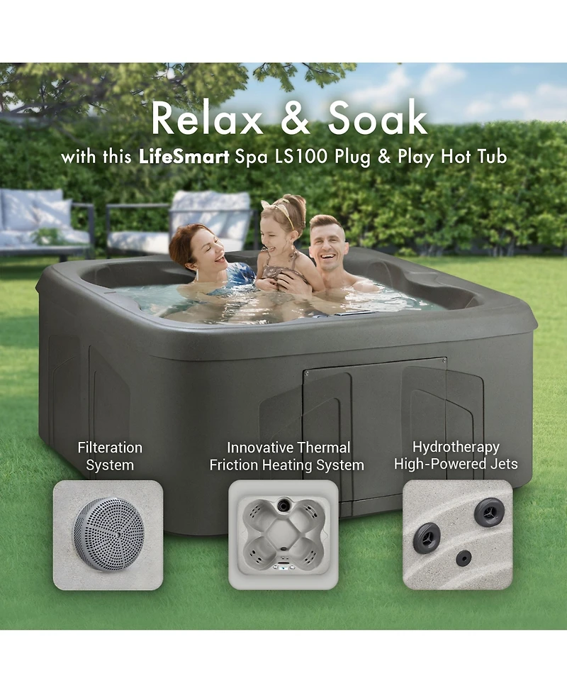 LifeSmart LS100 Taupe 4 Person Plug and Play Square Hot Tub Spa with Black Cover