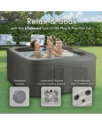 LifeSmart LS100 Taupe 4 Person Plug and Play Square Hot Tub Spa with Black Cover