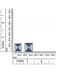 Bling Jewelry Black Royal Blue Cz Stud Earrings, Geometric Pyramid Square, Sterling Silver 11MM