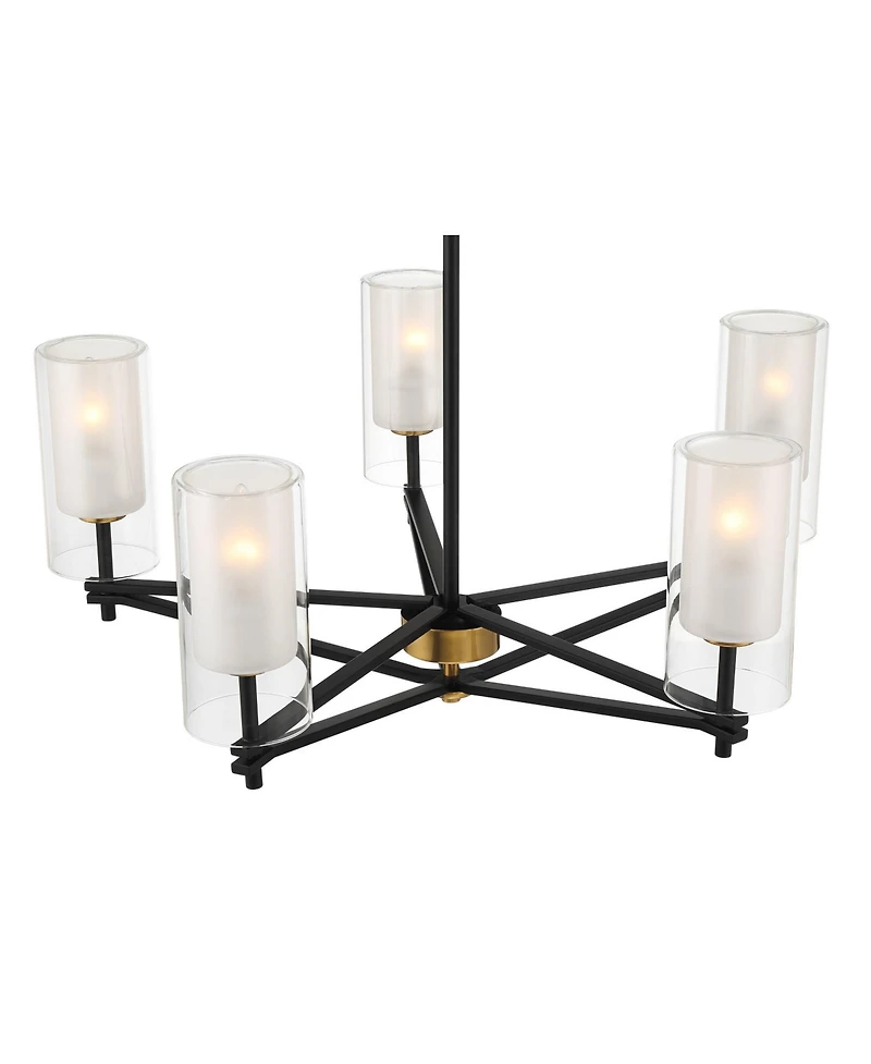 Possini Euro Design Nyack 25" Modern Pendant Chandelier Ceiling Light Fixture Dining Room Over Table Open Frame 5-Light Black Gold Finish