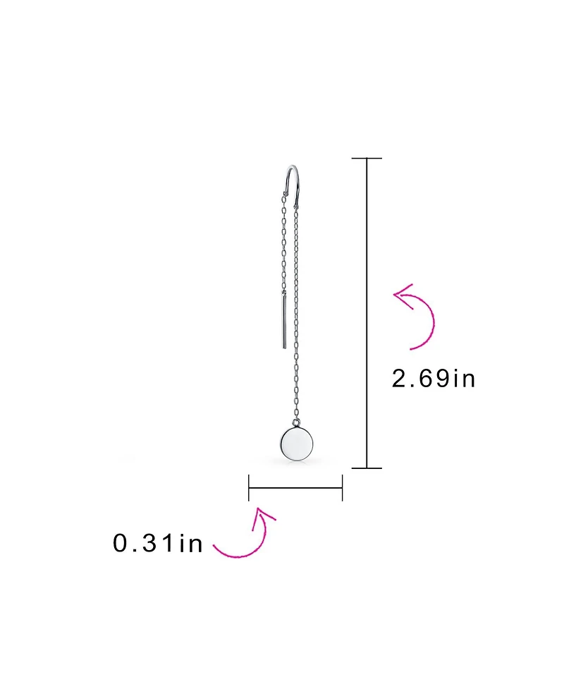 Bling Jewelry Minimalist Geometric Long Round Circle Chain Threader Earrings Stabilizing U Hook .925 Sterling Silver