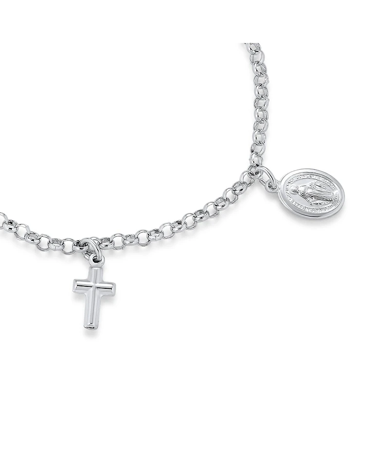 Bling Jewelry Multi Charm Virgin Mary Medallion Religious Dangle Anklet Ankle Bracelet Sterling Silver Long 10 Inch 1