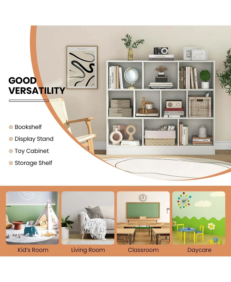 10-Cube Bookcase for Kids 41"Wooden Toy Storage Organizer Kid s Room