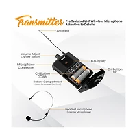 Pyle Uhf Wireless Microphone System Kit, Includes Headset Mic, Lavalier Mic & Beltpack Transmitter