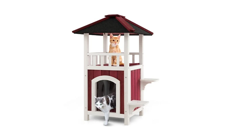 Slickblue 34'' H Wooden Cat House – Spacious and Stylish Pet Shelter