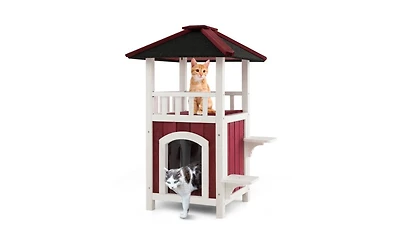 Slickblue 34'' H Wooden Cat House – Spacious and Stylish Pet Shelter