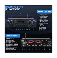 Pyle Wireless Bluetooth Streaming Stereo Amplifier Receiver With Fm Radio, MP3/Usb/Sd/Aux Playback, 800 Watt