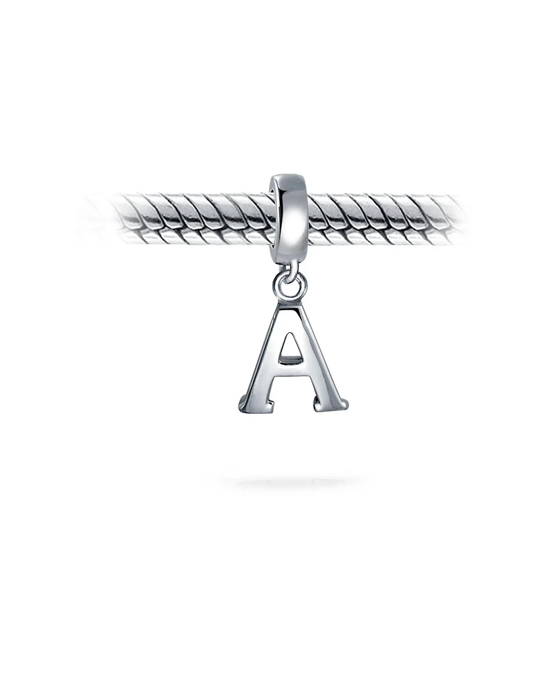 Bling Jewelry Dangle Block Letter A-z Alphabet Initial Charm Bead Solid .925 Sterling Silver Fits European Bracelet