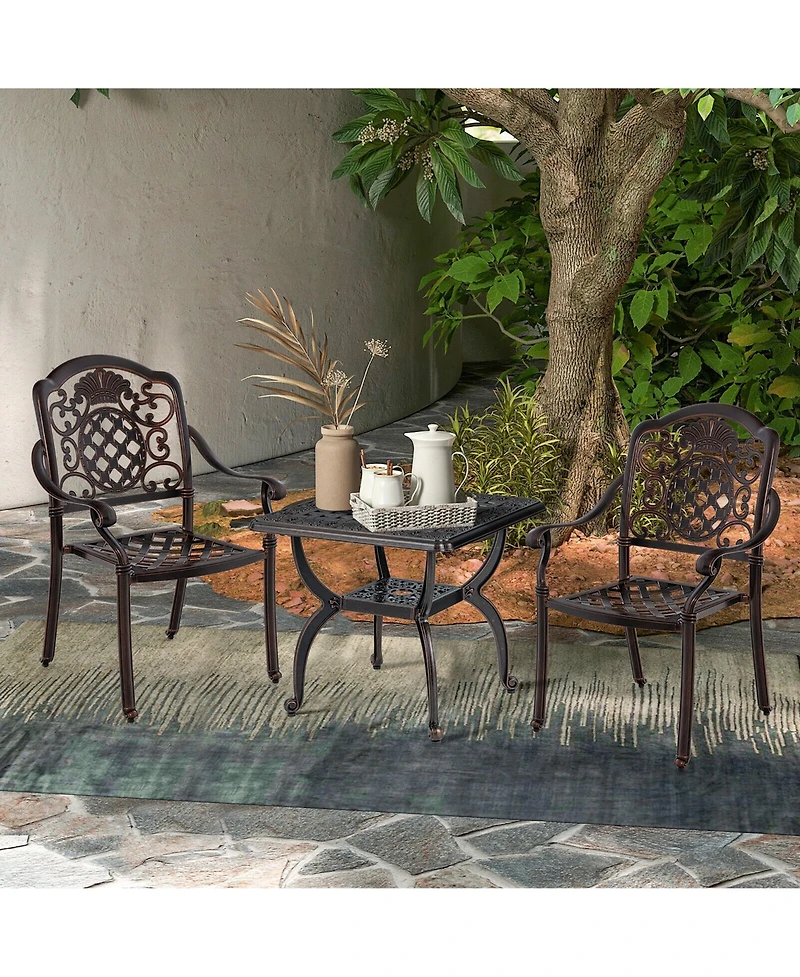 Gymax 21'' Cast Aluminum Outdoor Side Table Patio Square Coffee Table w/ Storage Shelf