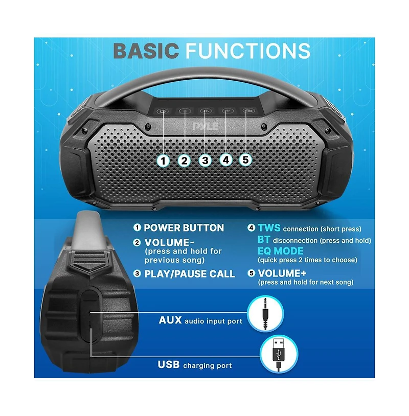 Pyle Portable Wireless Bluetooth Streaming Speaker With Tws Function & Microphone, Black