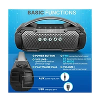 Pyle Portable Wireless Bluetooth Streaming Speaker With Tws Function & Microphone, Black