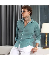 Campus Sutra Men's Forest Green & Powder White Pleat-Creased Shirt