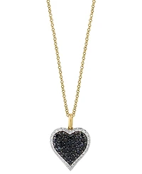 Effy Black Diamond (5/8 ct. t.w.) & White Diamond (1/4 ct. t.w.) Heart Halo 18" Pendant Necklace in 14k Gold
