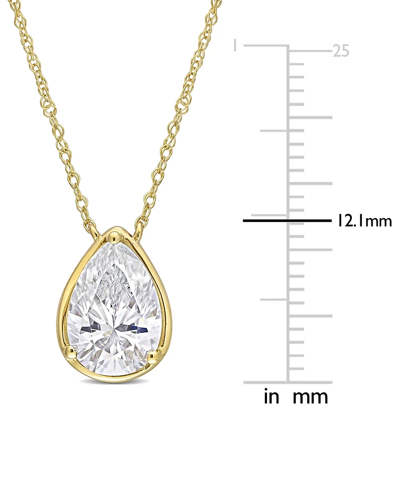 Moissanite Pear Bezel Solitaire 17" Pendant Necklace (2 ct. t.w.) in 10k Gold