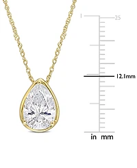 Moissanite Pear Bezel Solitaire 17" Pendant Necklace (2 ct. t.w.) in 10k Gold