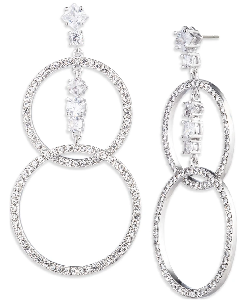 Emily in Paris Silver-plated Pave & Crystal Open Circle Double Drop Earrings