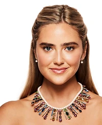 Emily in Paris Gold-Plated Multicolor Crystal & Imitation Pearl Statement Necklace, 16" + 3" extender