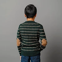 Hope & Henry Boys Organic Long Sleeve Cable Henley Pullover Sweater with Elbow Patches