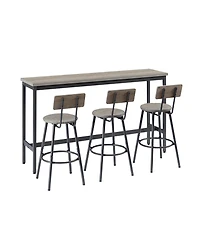 Long Bar Table Set with 3 Pu Leather Upholstered Stools for Stylish Dining