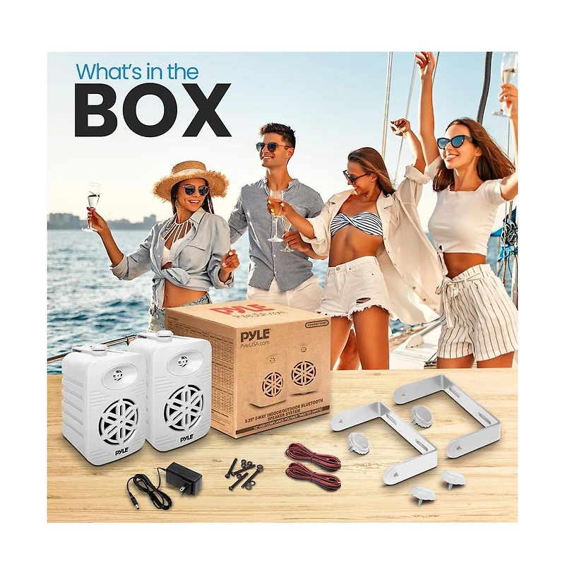 Pyle 5.25” 2-Way Indoor/Outdoor Bluetooth Speaker System, 1/2” High Compliance Polymer Tweeter, 500 Watt, White