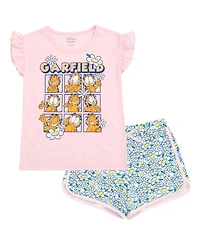 Garfield Girls T-Shirt and French Terry Dolphin Shorts Outfit Set