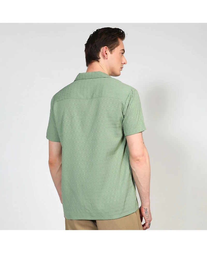 Men's Pistachio Green Embroidered Creased Shirt