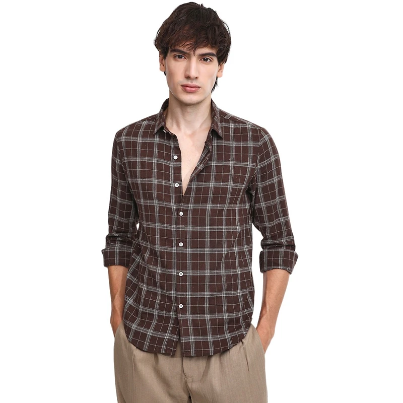 Men's Chocolate Brown Tartan Plaid Shirt