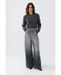 Nocturne Women's Stone Embellished Crop Sweater