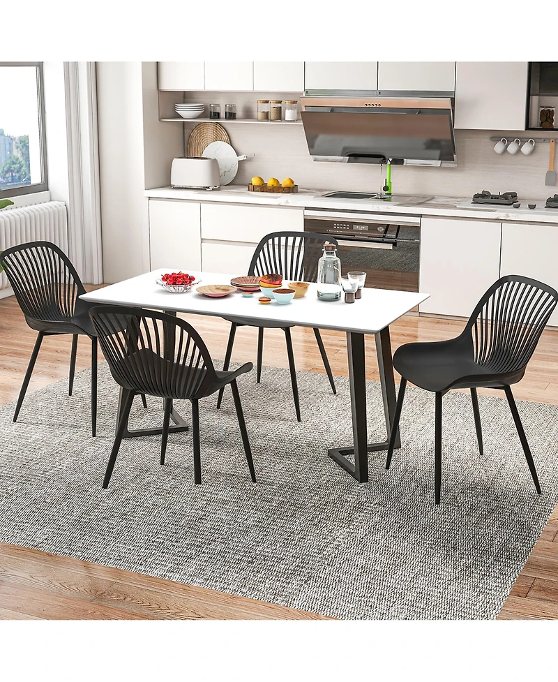 Gymax Plastic Dining Chair Set of 4 w/ Metal Legs Cutout Backrest Curved Seat