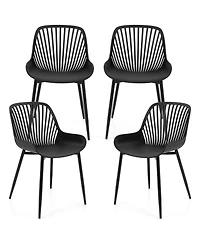 Gymax Plastic Dining Chair Set of 4 w/ Metal Legs Cutout Backrest Curved Seat
