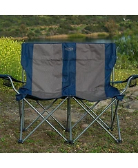 Kamp-Rite Portable Folding Outdoor Double Camping Lawn Beach Chair, Navy/Tan