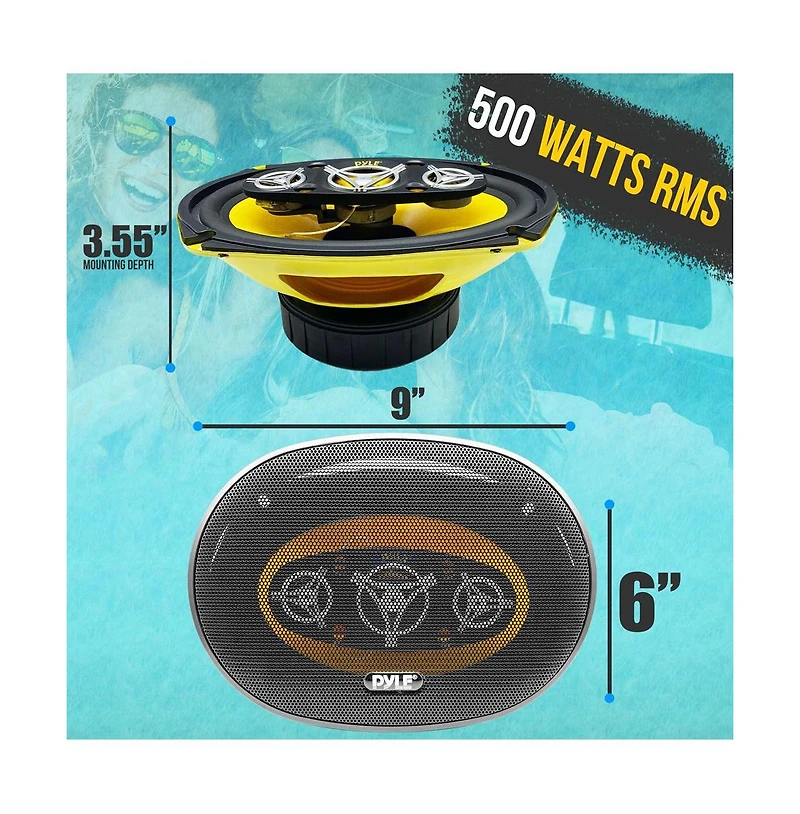 Pyle 6'' x 9'' Eight-Way Car Speakers, 500 Watt