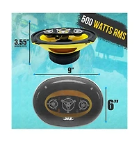 Pyle 6'' x 9'' Eight-Way Car Speakers, 500 Watt