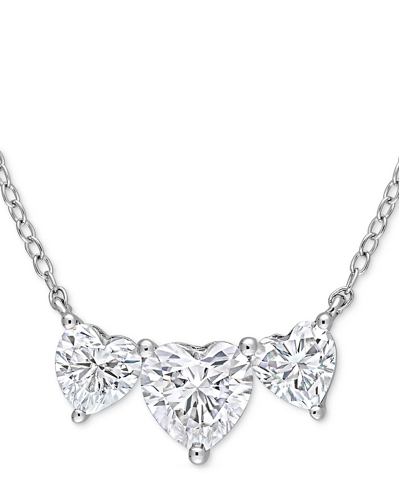 Moissanite Triple Heart 17" Pendant Necklace (2 ct. t.w.) in Sterling Silver