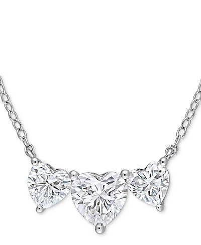 Moissanite Triple Heart 17" Pendant Necklace (2 ct. t.w.) in Sterling Silver